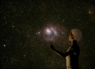rendering of figure and over an astrophoto