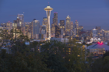Seattle skyline at a blue hour Washington state.