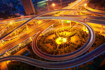 Aerial view of city viaduct road night scene