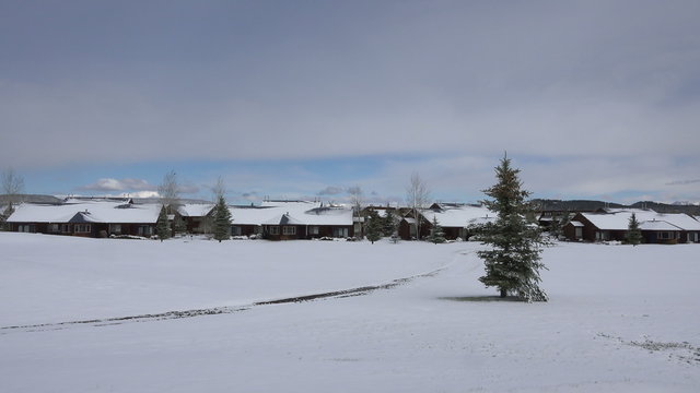 Snow on resort golf course Pagosa Springs Colorado 4K 222