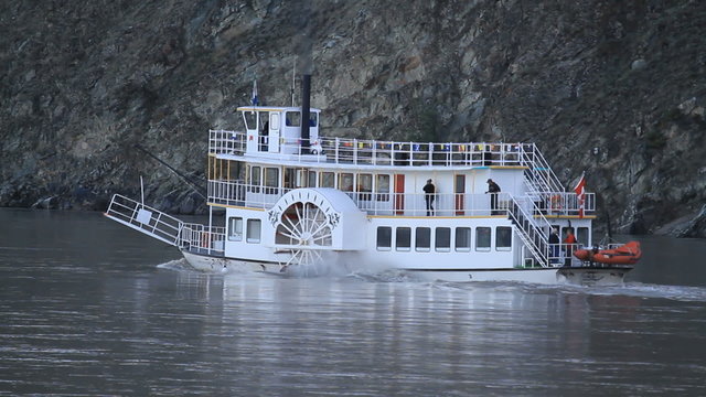 Yukon River Canada side paddle wheel boat on river P HD 1438