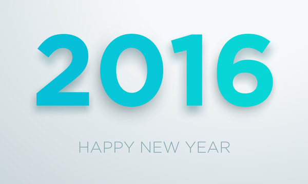 2016 Happy New Year Blue Vector With 3d Drop Shadow Design
