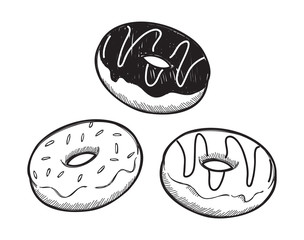 Set of dough nut in doodle style
