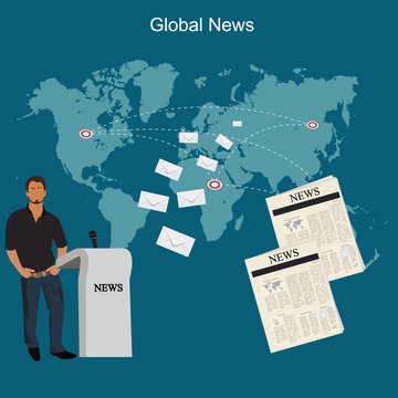 global news concept, flat style, vector illustration, template
