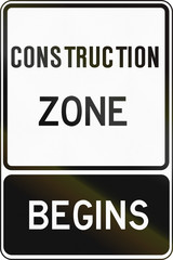 Regulatory sign in Canada - Construction zone begins. This sign is used in Ontario