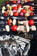 Barbecue in brazier closeup