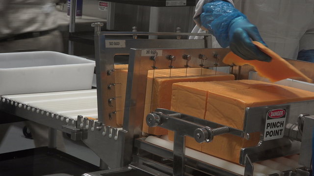 Cheese cutting industrial volunteers for charity 4K 018