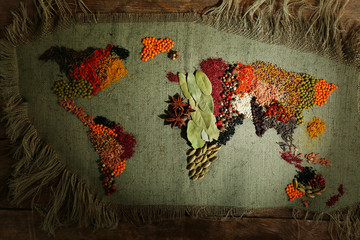 Spices on sackcloth background
