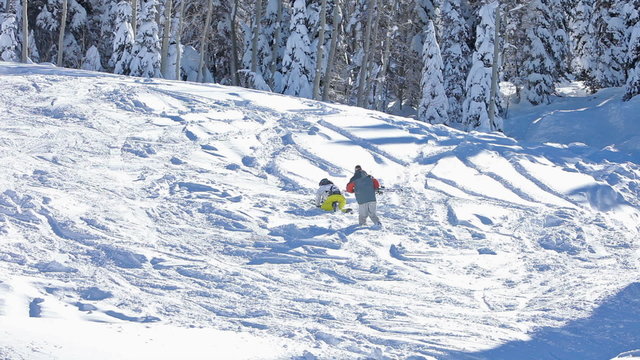Snow board skier walk up mountain P HD 8399