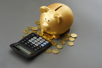 piggy bank with calculator. financial concept