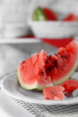 Sliced watermelon on plate closeup