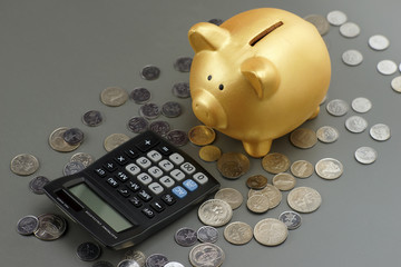 piggy bank with calculator.financial concept