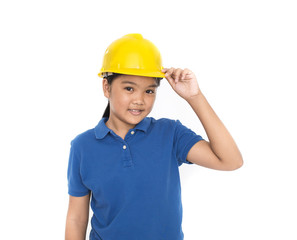 Children with safety helmet