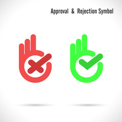 Hand and modern check mark icon.Wrong and right check mark icons