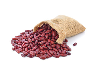 red beans in the sack isolated on white background
