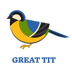 Grea Blue Tit Line Flat Icon