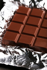 Chocolate bar in foil, close-up