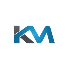 KM company linked letter logo blue