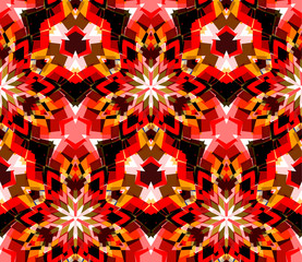 Red kaleidoscope background. Seamless pattern composed of color abstract elements located on white background.