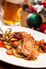 chicken with vegetables and beer