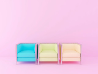 colorful chairs in the pink room