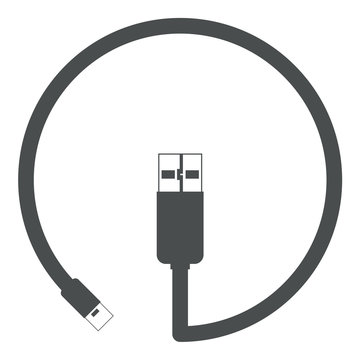 Icono plano conexion USB gris