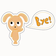 Orange funny cartoon rabbit says Bye