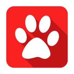Icono plano cuadrado huella animal con sombra rojo