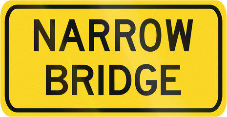 Fototapeta premium Warning road sign in Canada - Narrow bridge. This sign is used in Ontario