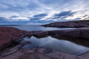 Cloudy morning on the sea rocky coast, Finland, Åland