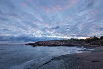 Early cloudy morning on the sea rocky coast, Finland, Åland