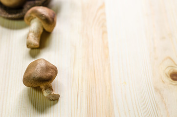 fresh shiitake mushrooms isolated on wooden table background