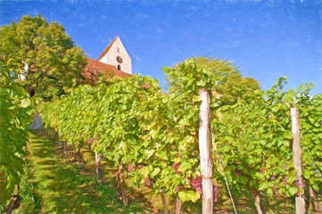 Fototapeta na wymiar vineyard in south germany - illustration based on own photo image