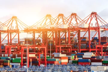 Fotobehang Industrial port at dawn at the Port of shanghai © zhu difeng