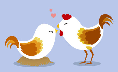 Chickens in love on light blue background2