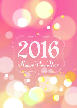 Happy New Year 2016 on Bokeh Light Pink Background