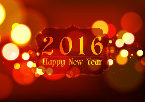 Happy New Year 2016 on Bokeh Light Red Background