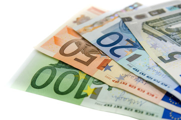 Stack of Euro banknotes isolated