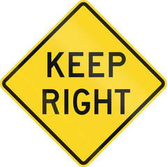 Warning road sign of Canada - Keep right. This sign is used in Ontario