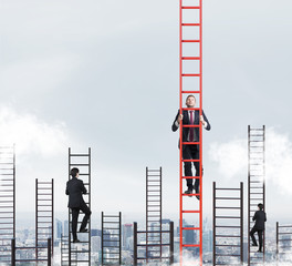 A concept of competition, and problem solving. Several businessmen are racing to achieve the...