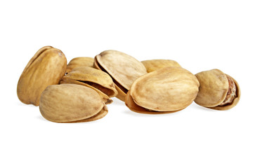 Pistachio nuts on a white background