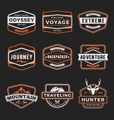 Set of badge logo outdoor adventure and traveling gear badge logo, emblem logo, label design. Vector illustration