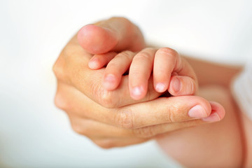 Adult and baby hands, closeup