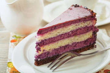 Sweet creamy cake with coffee