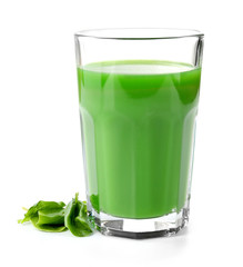 Glass of spinach juice isolated on white