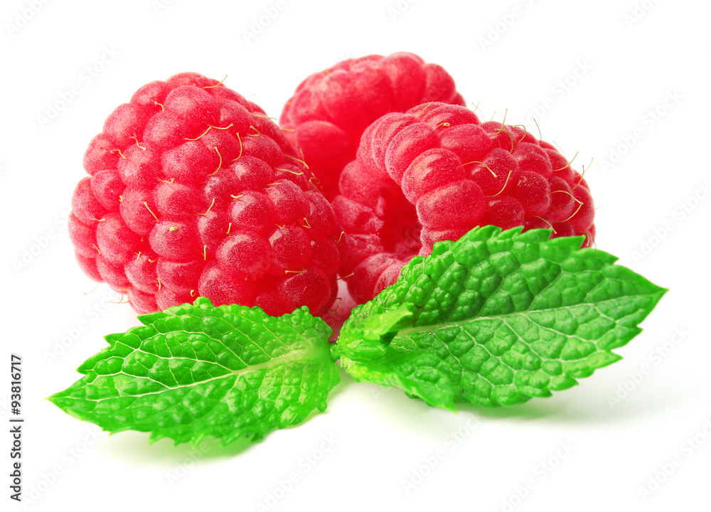 Wall mural Fresh red raspberries isolated on white - Wall murals