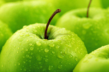 Ripe green apples close up