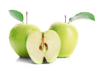 Ripe green apples isolated on white