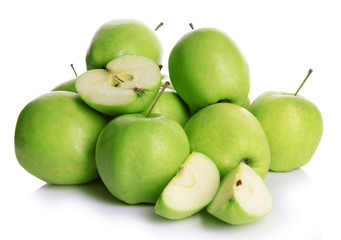 Ripe green apples isolated on white