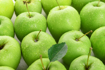 Ripe green apples close up